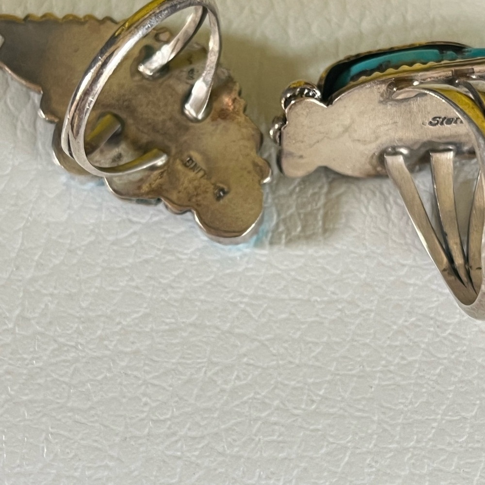 Native American Sterling Silver Turquoise Floral Ring lot of 2- FF.Tribal Navajo - Picture 5 of 5